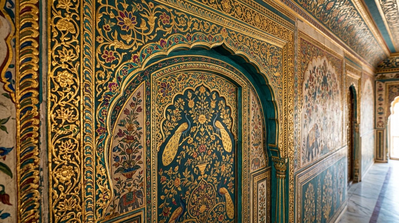 Luxury 24K Gold Leaf & Jaipur Heritage Wall Artwork by MNayakArts